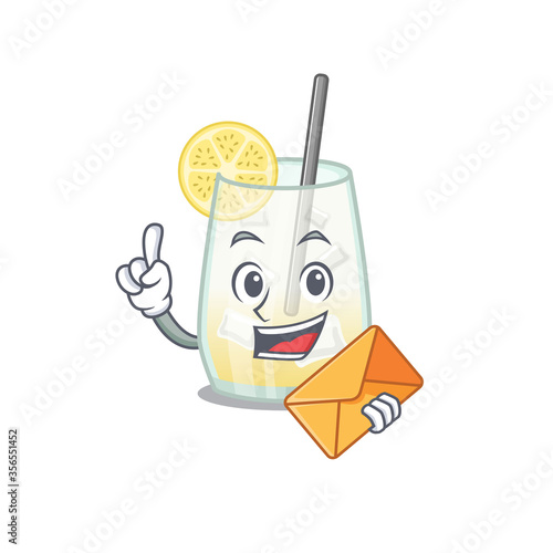 A picture of cheerful tom collins cocktail cartoon design with brown envelope