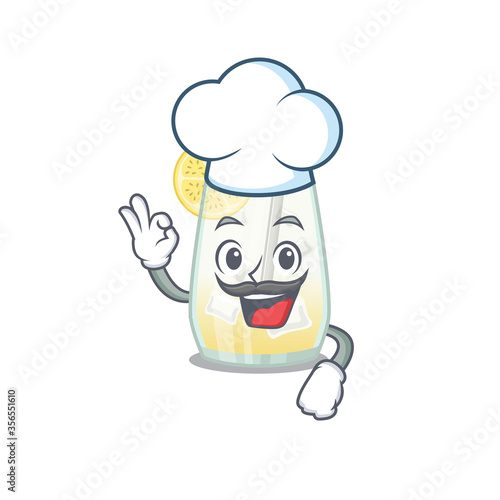 Talented tom collins cocktail chef cartoon drawing wearing chef hat