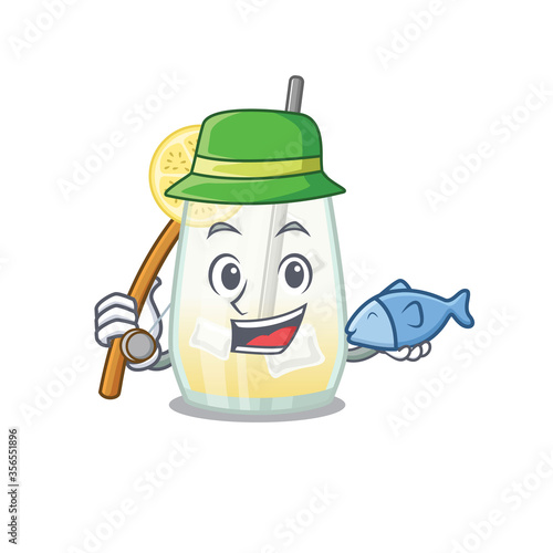 Cartoon design style of tom collins cocktail goes to fishing