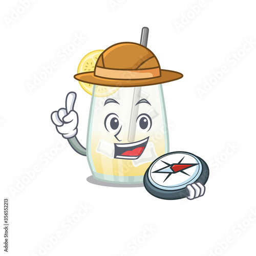 mascot design concept of tom collins cocktail explorer using a compass in the forest