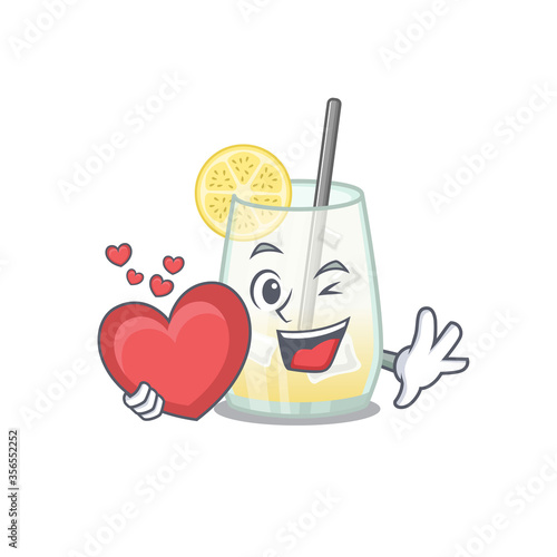 A sweet tom collins cocktail cartoon character style holding a big heart