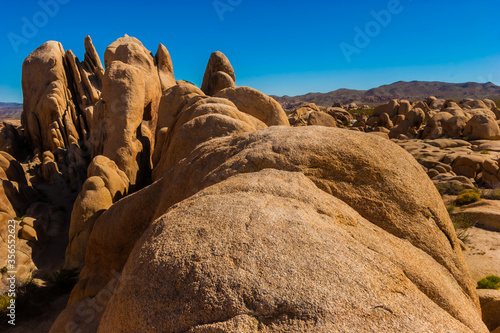 Monzogranite Fins and Hexie Mountains at White Tank, Joshua Tree National Park,California,USA photo