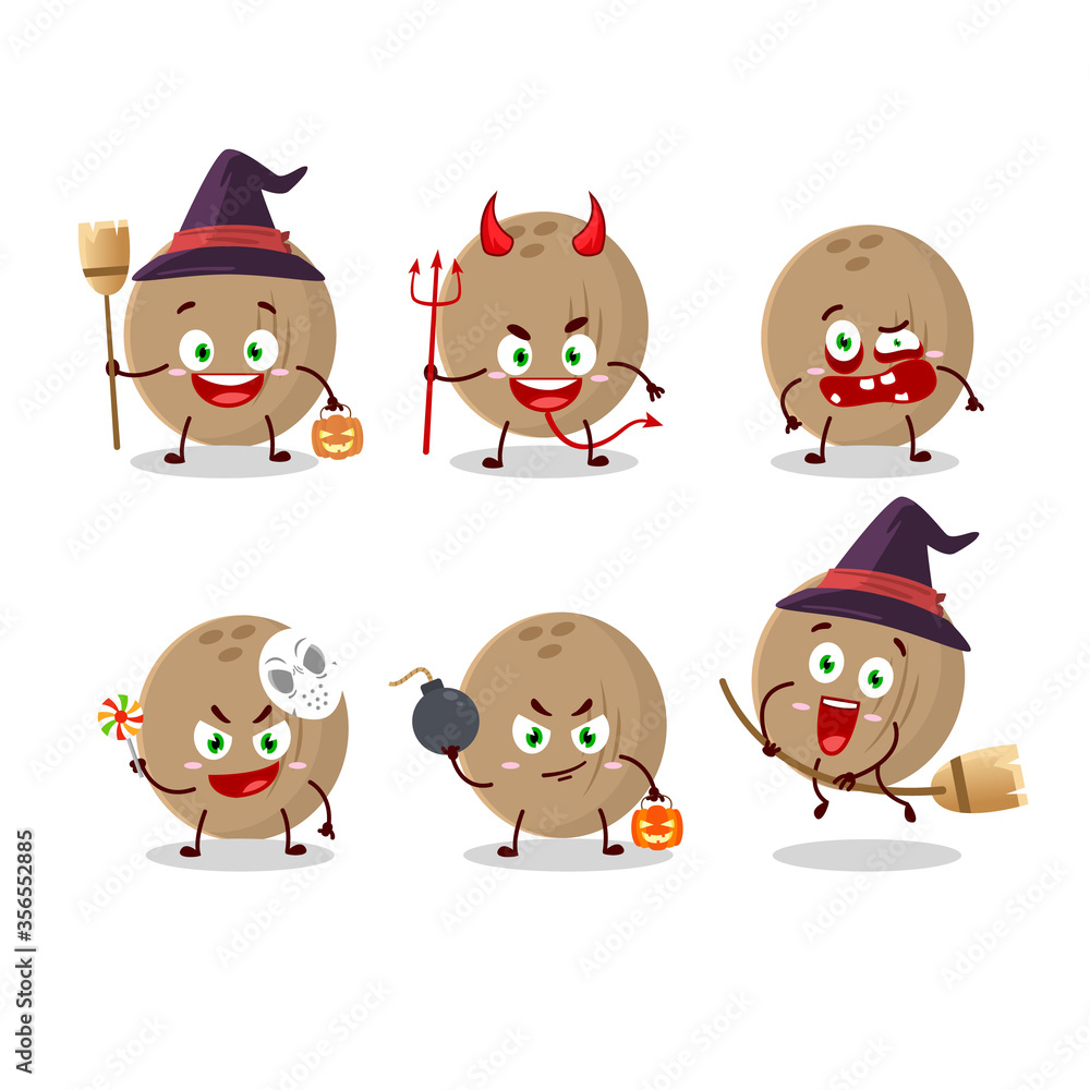 Halloween expression emoticons with cartoon character of brown coconut Halloween expression emoticons with cartoon character of brown coconut
