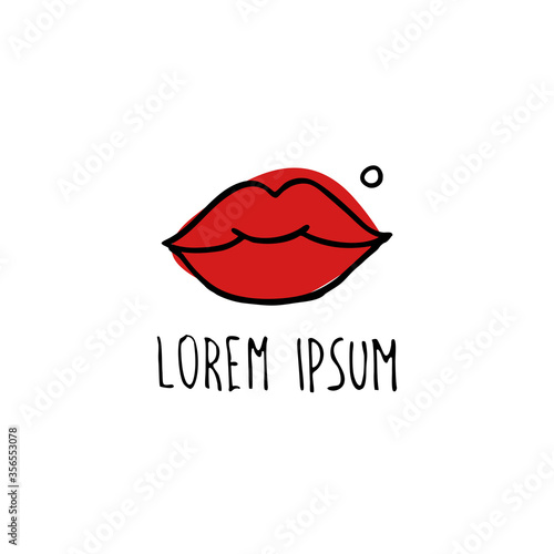 lips and beauty spot doodle icon, vector illustration