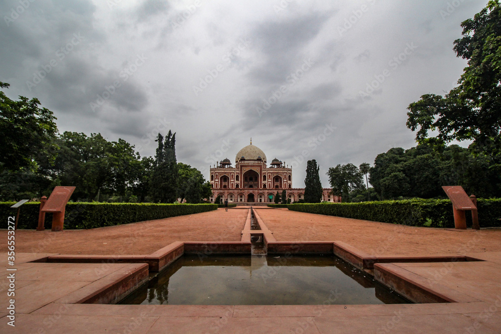 Landscape of Humayun's Tomb in Delhi during Monsoon