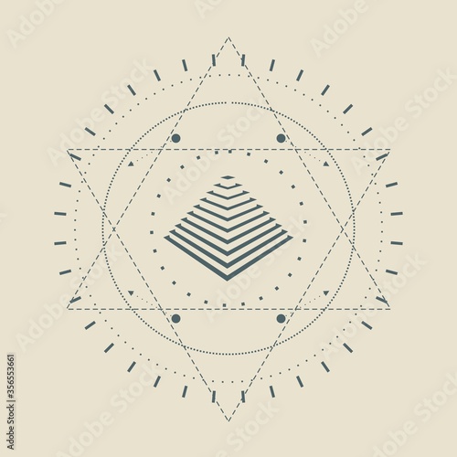 Mystical geometry symbol. Linear alchemy, occult, philosophical sign. For music album cover, poster, sacramental design. Astrology and religion concept.