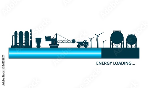 Energy, manufacturing and power concept. Sustainable energy generation, transportation and heavy industry. Progress or loading bar