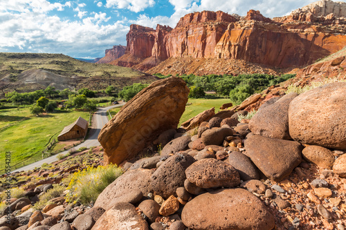 The Red Sandstone Cliffs Along The Waterpocket Fold at The Entrance Into Cohab Canyon, Capitol Reef National Park, Utah, USA photo