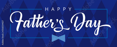 Happy Fathers Day calligraphy for best dad ever greeting poster with blue colors. Father's day sale promotion banner with bow tie. Vector illustration