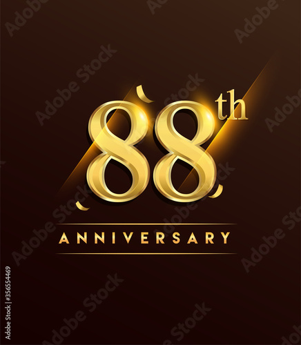 88th anniversary glowing logotype with confetti golden colored isolated on dark background, vector design for greeting card and invitation card.