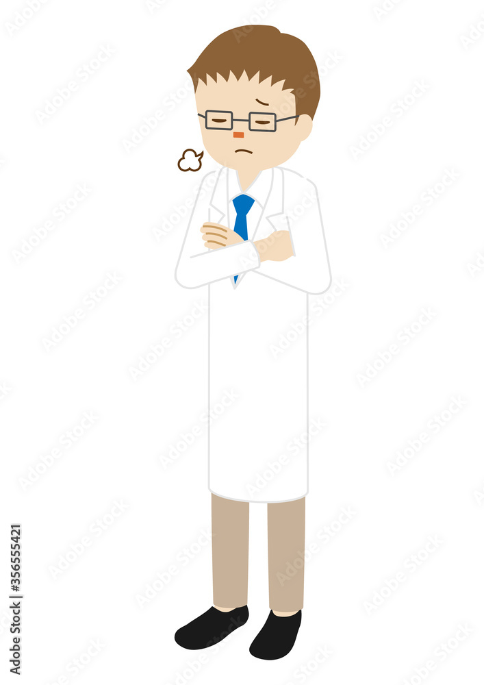 Illustration of a male doctor standing (sighing with arms folded) Illustration of a male doctor standing (sighing with arms folded)