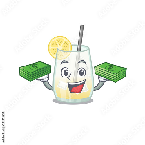 A wealthy tom collins cocktail cartoon character with much money