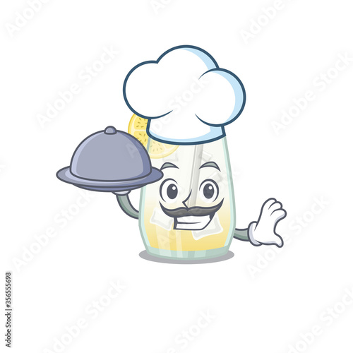 mascot design of tom collins cocktail chef serving food on tray