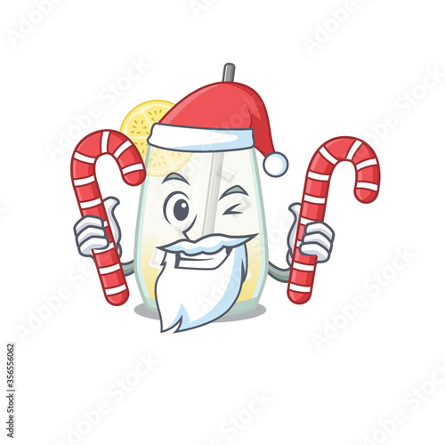 Friendly tom collins cocktail dressed in Santa Cartoon character with Christmas candies