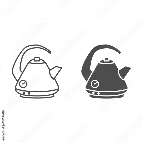 Electric kettle line and solid icon, Kitchen accessory concept, teakettle in classic style sign on white background, Kettle for making tea icon in outline style for mobile, web. Vector graphics.