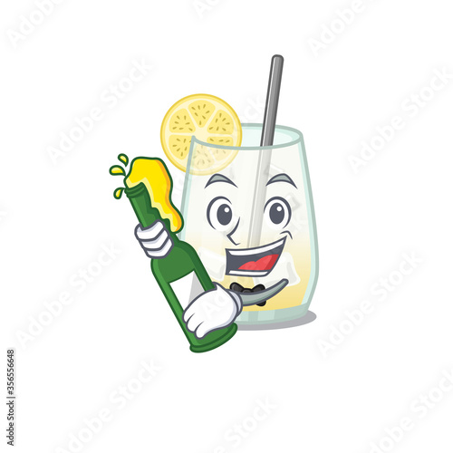 caricature design concept of tom collins cocktail cheers with bottle of beer