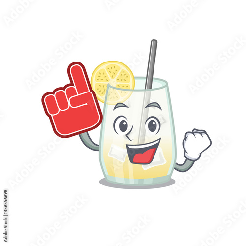 Tom collins cocktail in cartoon drawing character design with Foam finger