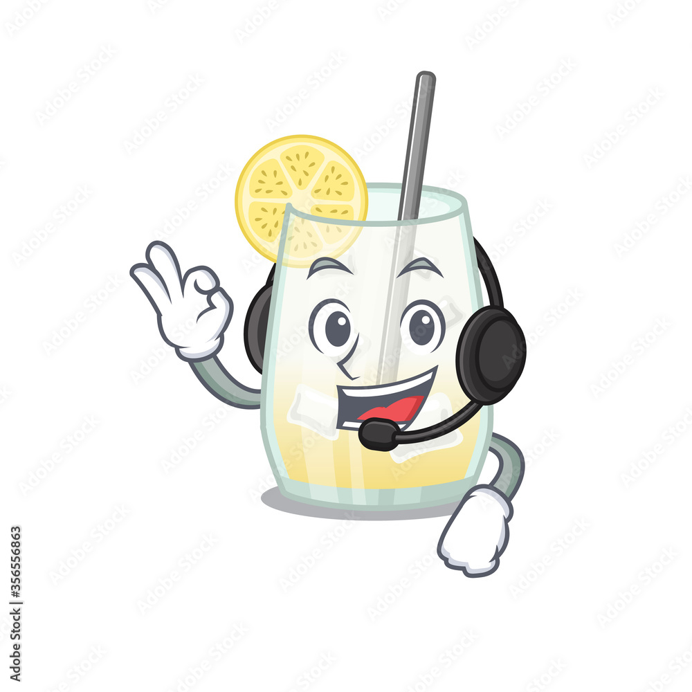 A stunning tom collins cocktail mascot character concept wearing headphone