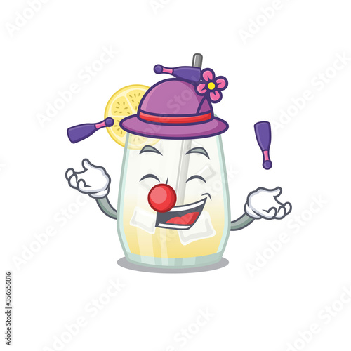 A tom collins cocktail cartoon design style succeed playing juggling