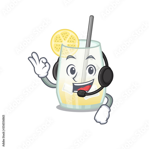 A stunning tom collins cocktail mascot character concept wearing headphone