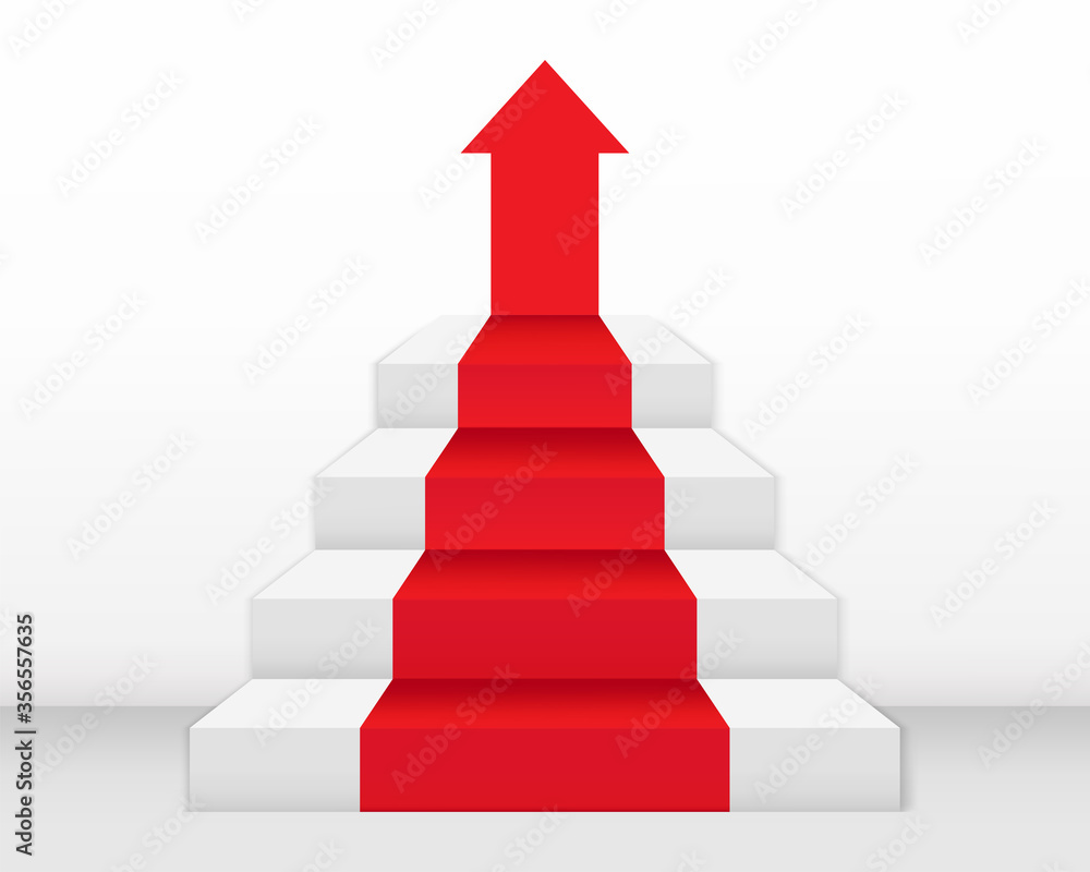 Red carpet on white stair in white room. Red carpet on white stair in white room.