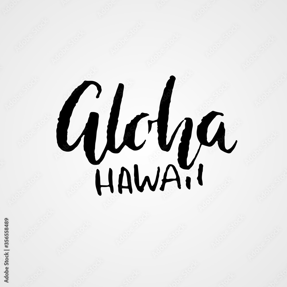 Obraz premium Hand drawn phrase Aloha Hawaii. Dry brush modern lettering design card. Vector illustration.