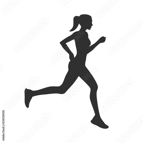 Silhouette of a running slender fit young woman. Isolated vector.