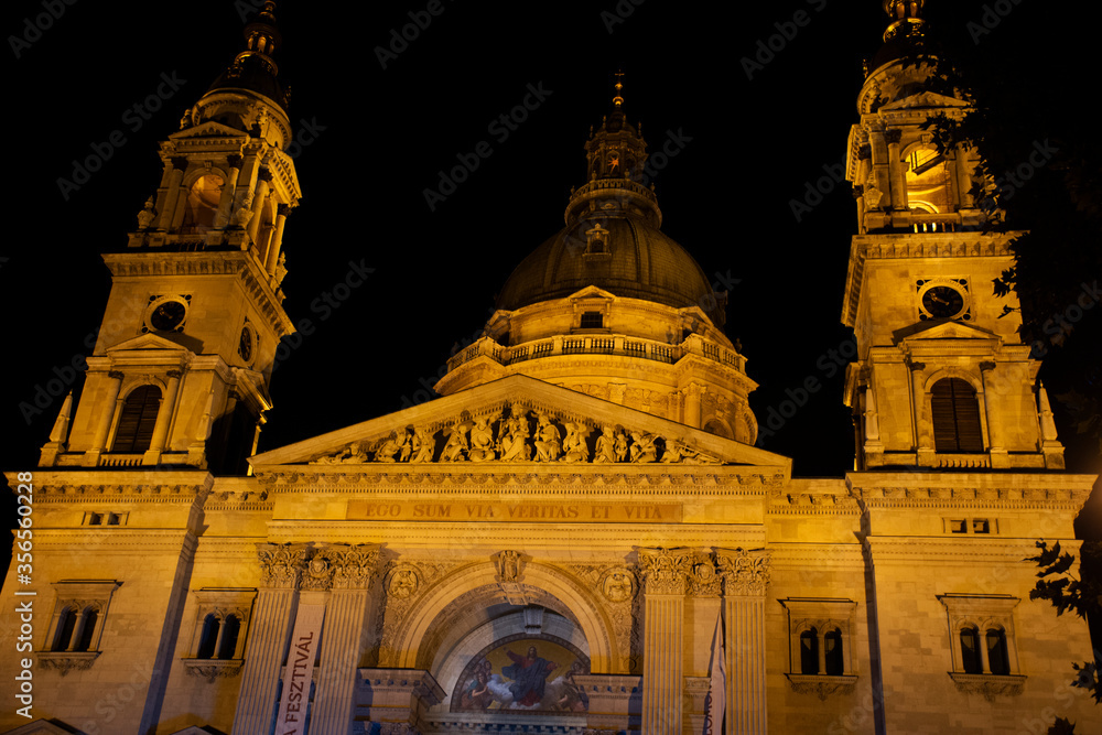 St. Stephen’s Basilica Roman Catholic cathedrals and church basilica at old town in night time in Budapest, Hungary