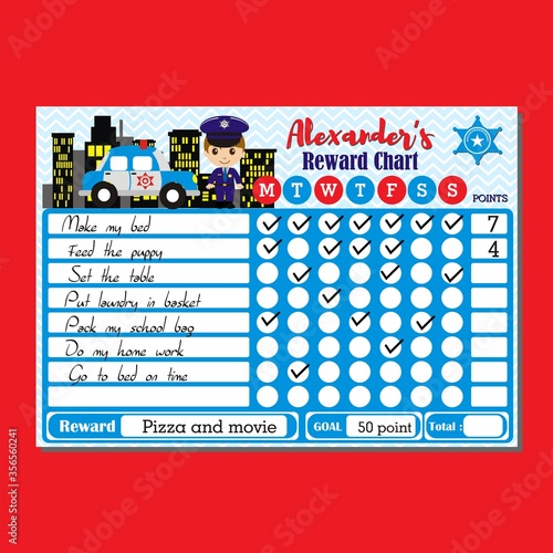 Little police reward chart for kids