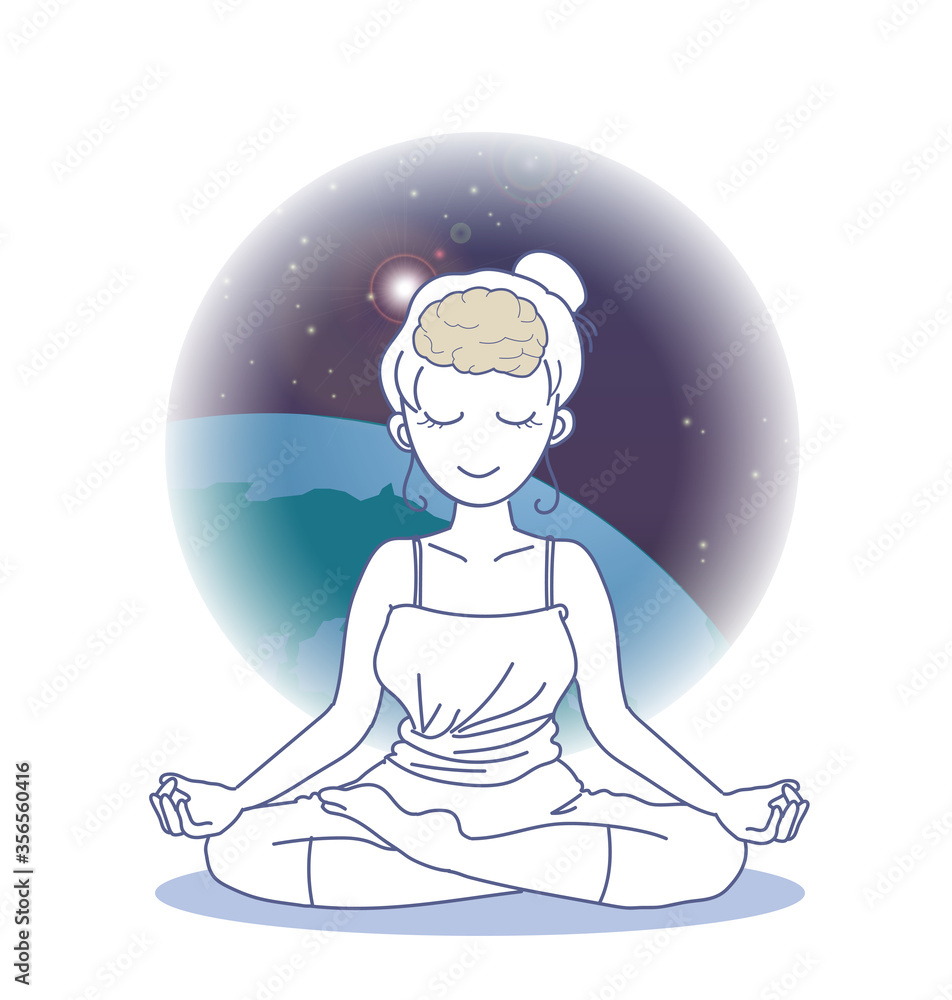 瞑想イメージ女性・宇宙背景 瞑想イメージ女性・宇宙背景