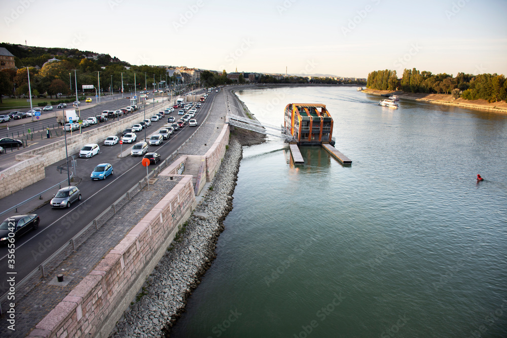 Traffic road and Hungarians people driver driving vehicle car on road riverside of Danube river at buda city on September 22, 2019 in Budapest, Hungary