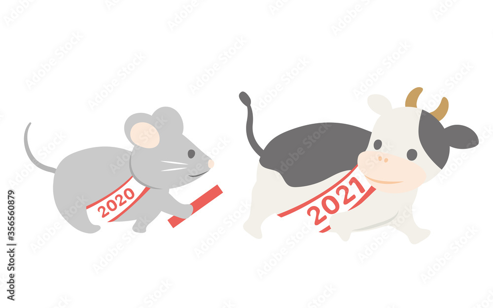 ねずみから牛へ 21年干支バトンタッチのイラスト Stock Vector Adobe Stock ねずみから牛へ 21年干支バトンタッチのイラスト Stock Vector Adobe Stock