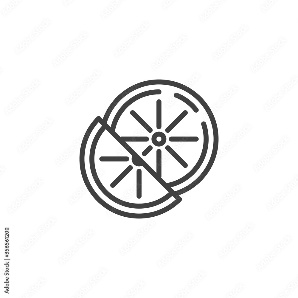 Lemon slice line icon. Citrus fruit linear style sign for mobile concept and web design. Sliced orange outline vector icon. Vitamin C symbol, logo illustration. Vector graphics Lemon slice line icon. Citrus fruit linear style sign for mobile concept and web design. Sliced orange outline vector icon. Vitamin C symbol, logo illustration. Vector graphics