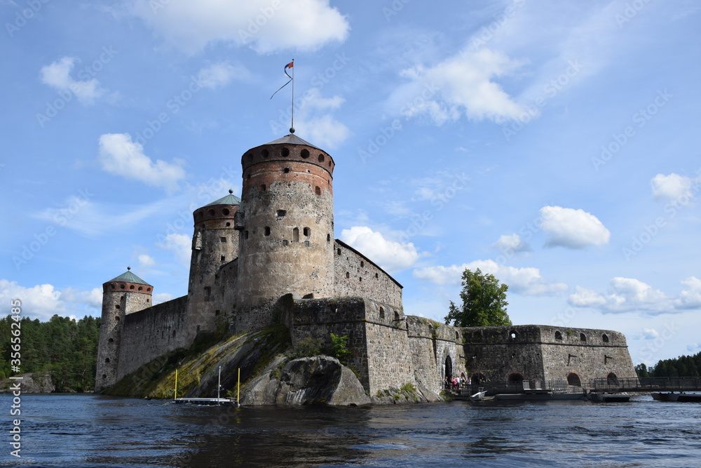 Olavinlinna Castle was built in the 15th century. The castle was historically a key strategic fortress along the former border of the Swedish and Russian Empires.