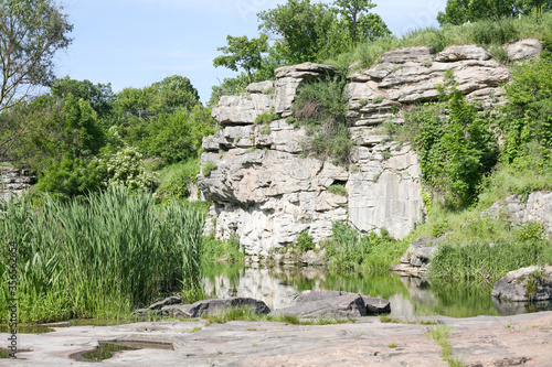 View of the Girsky Tikich river on the Buky canyon. Buky town, Cherkasy region, Ukraine photo