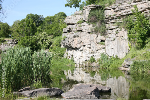 View of the Girsky Tikich river on the Buky canyon. Buky town, Cherkasy region, Ukraine