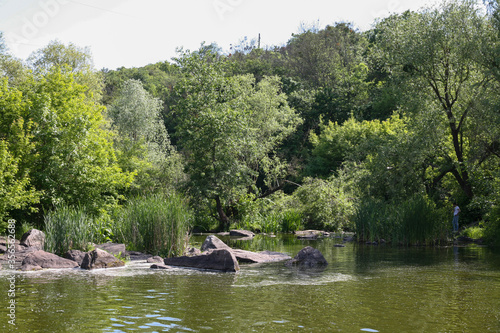 Beautiful granite rocks on the Girskyi Tikych River, Buky, Cherkasy region, Ukraine