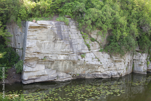 Beautiful granite rocks on the Girskyi Tikych River, Buky, Cherkasy region, Ukraine photo