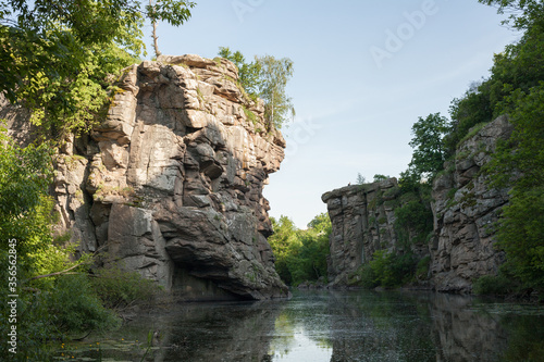 View of the Girsky Tikich river on the Buky canyon. Buky town, Cherkasy region, Ukraine