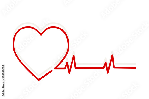 Vector image of a heartbeat line. Heart in a heartbeat, pulse of life on a cardiogram. Health and love on a medical electrocardiogram. Stock Photo.