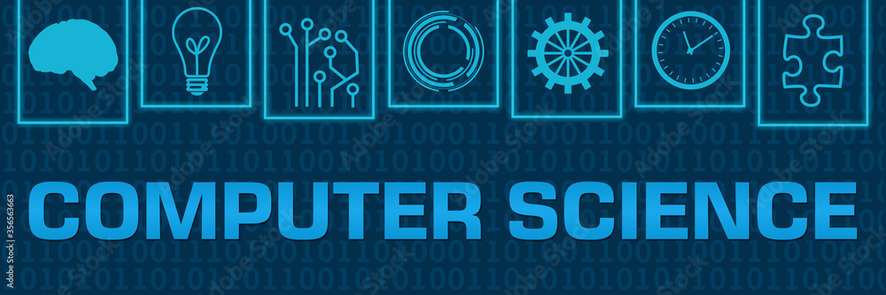 Computer Science Blue Neon Binary Symbols On Top Horizontal Stock ...