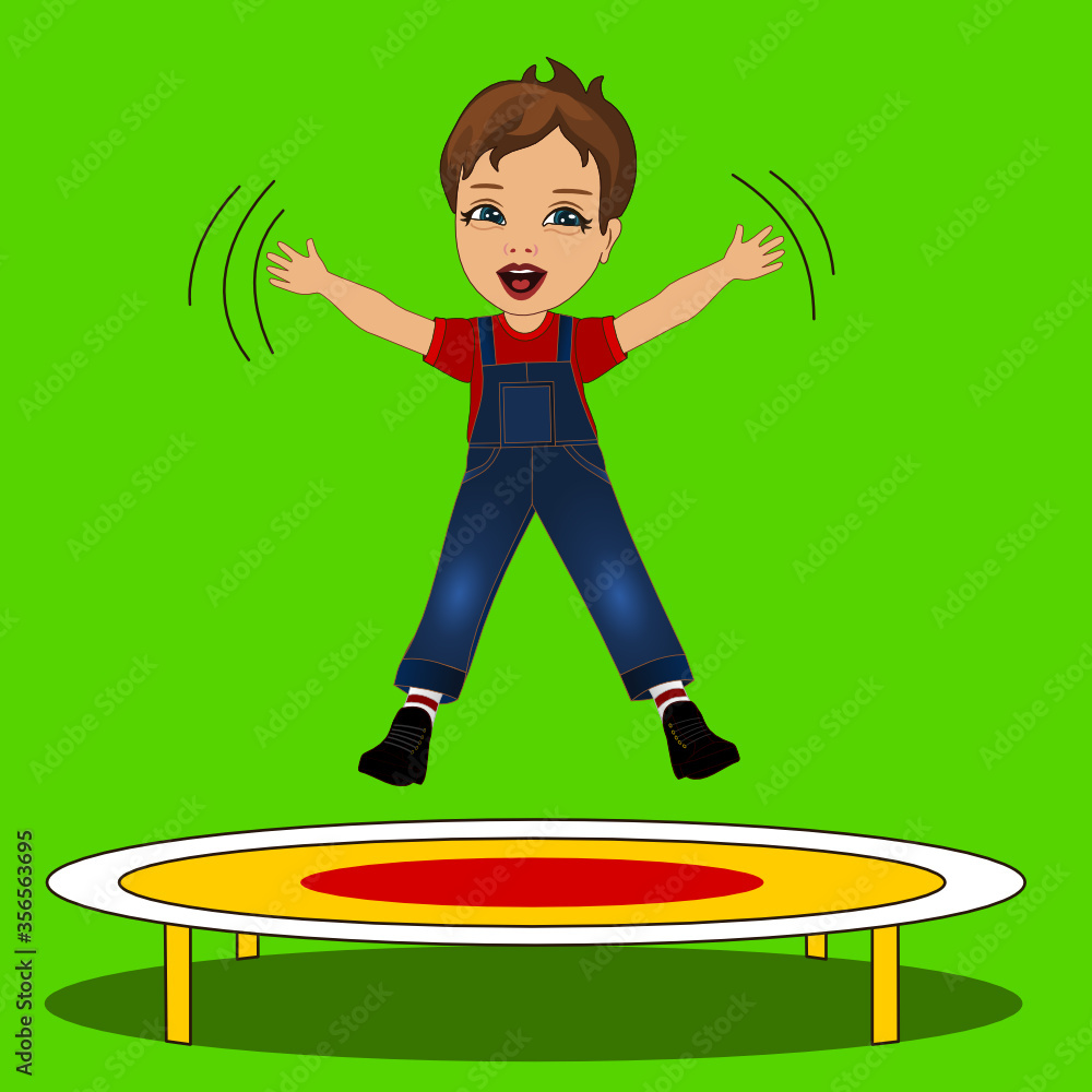 emoticon with boy that is having fun while bouncing and jumping on a