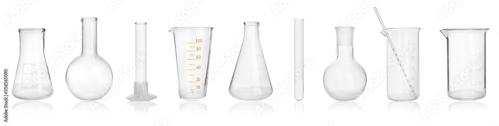 Set of laboratory glassware on white background Set of laboratory glassware on white background