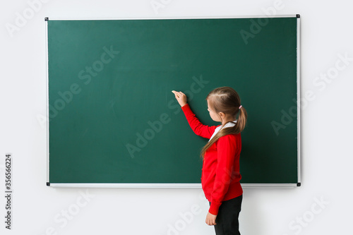 Cute little schoolgirl writ...
