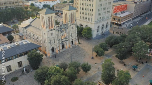 Aerial: San Fernando Cathedral in downtown San Antonio. Texas, USA photo