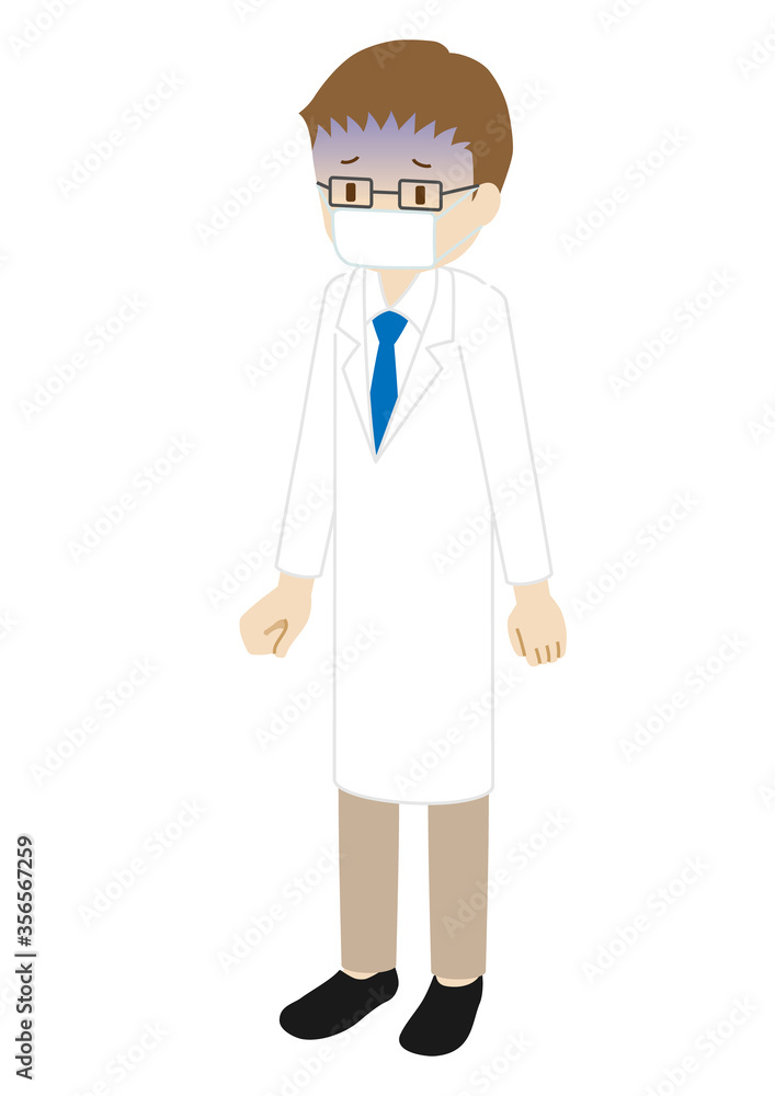 Illustration of a standing male doctor wearing a mask (Look pale) Illustration of a standing male doctor wearing a mask (Look pale)