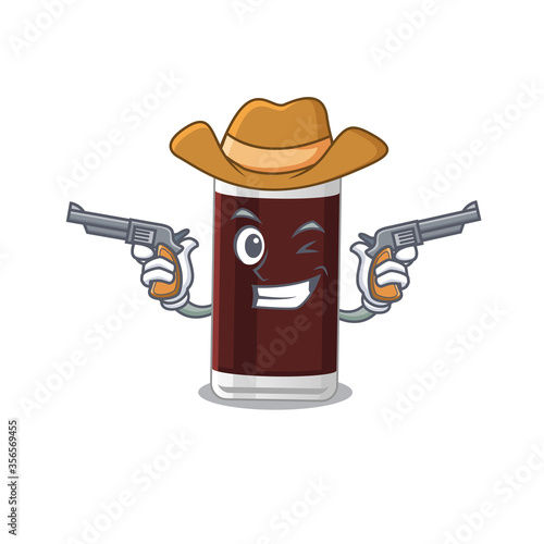 Cartoon character cowboy of glass of chocolate with guns