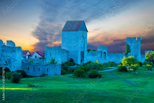 Medieval  architecture Visby city wall on the island of Gotland Sweden photo