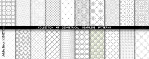 Set of geometric seamless gray and white patterns. Simple vector graphics.