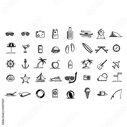 collection of summer beach icons
